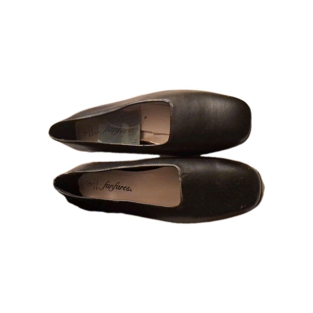 Fanfares Black Low Heels Size 8 Slip On Shoes